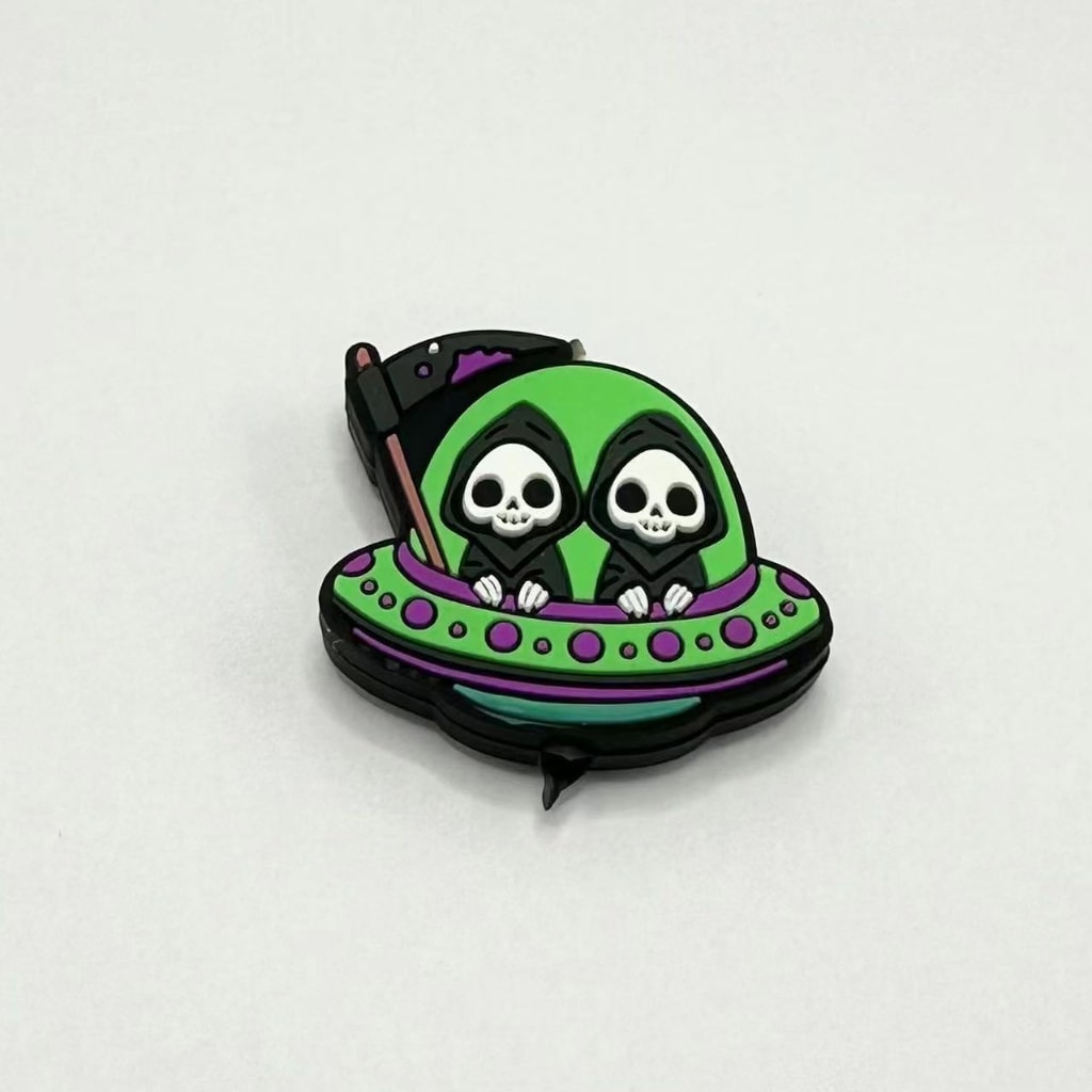 Two Aliens In A Green Ufo Silicone Focal Beads Beadable Bliss 7850