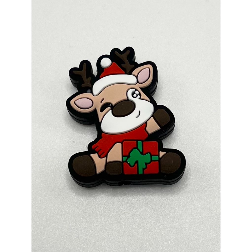 Christmas Small Reindeer with Gift Silicone Focal Beads – Beadable