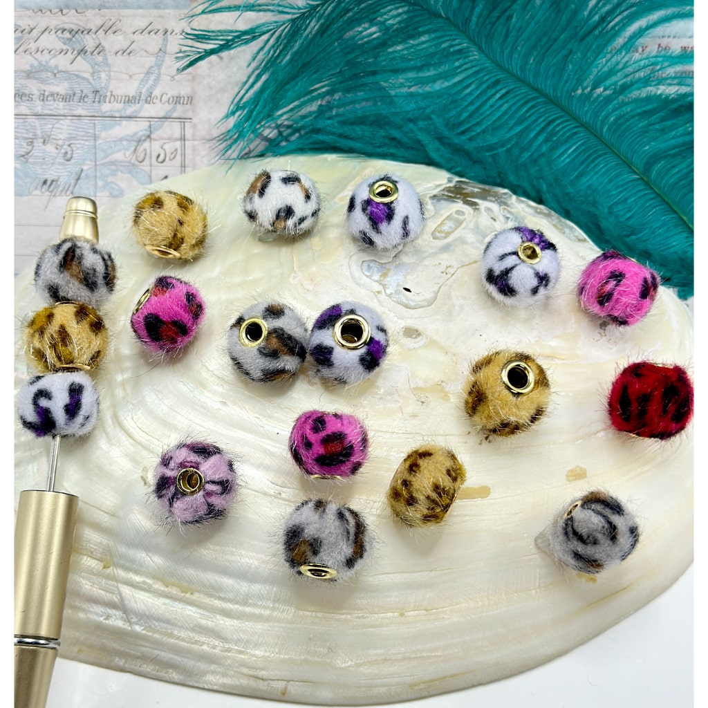 Pom Pom Fluffy Hard Beads and in Solid Colors and Jaguar Prints