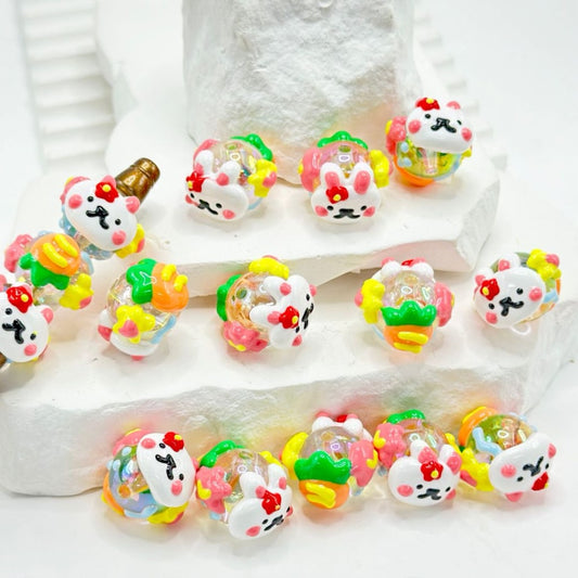 Cute Cat Kitten Mini Flower Carrot Clear Round Acrylic Beads, 16MM