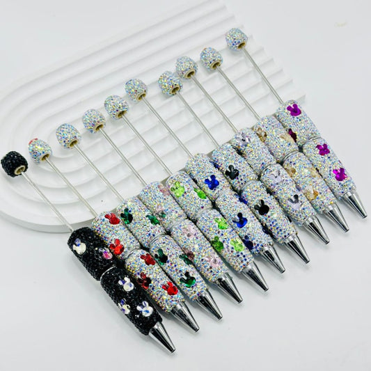 Beadable Clay Pens with AB Color & Colorful Bunny Rabbit Head Rhinestones Covered the Entire Pen