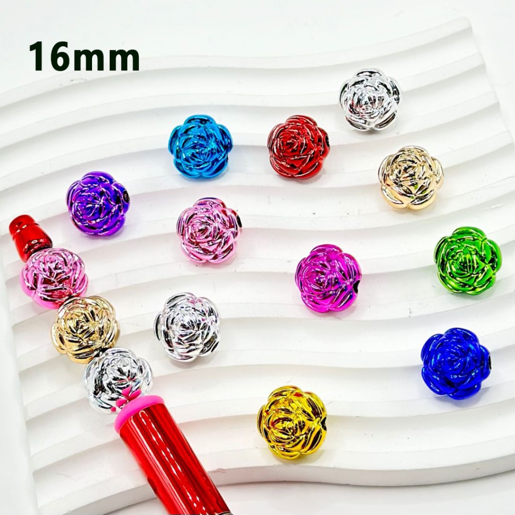 Multi Metallic Color Rose Flower Acrylic Beads, 16MM