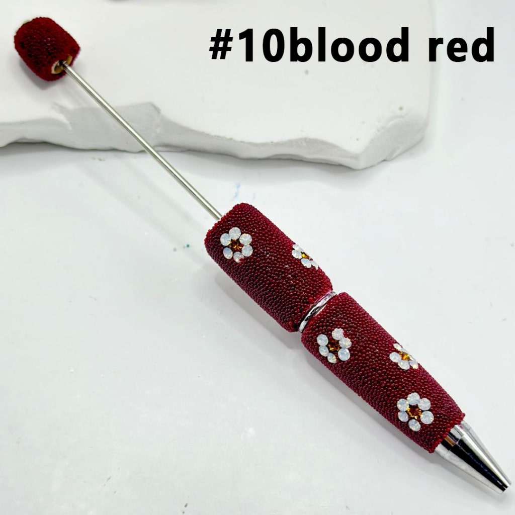 Beadable Clay Pens with Cute Flowers Mini Rhinestones Covered the Entire Pen