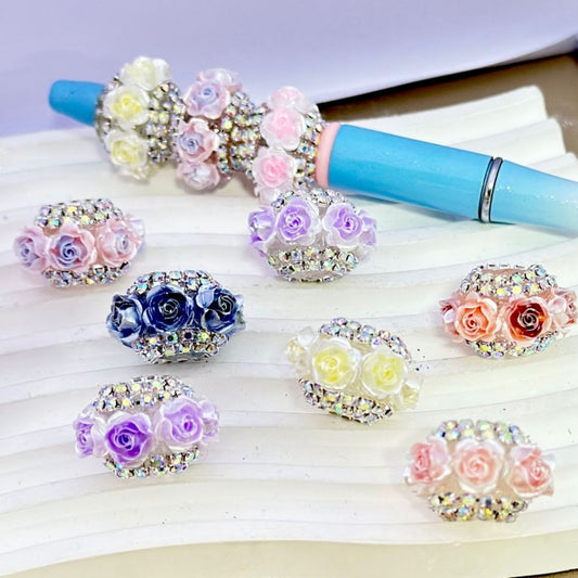 Clear Acrylic Beads with AB Rhinestone Chain Colorful Mini Flowers, Random Mix, 22MM