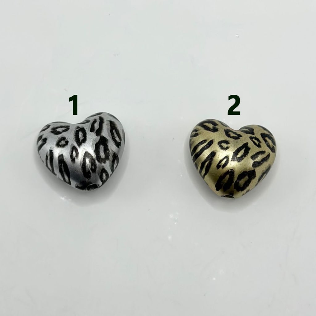 Gold Silver Metallic Matte Color Heart Acrylic Beads with Jaguar Prints, 19*21MM