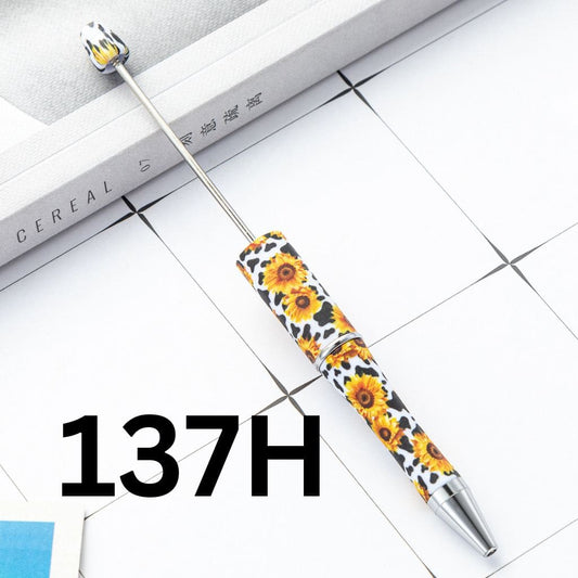 White and Black Floral with Sunflower Printed Beadable Pens Number 137H