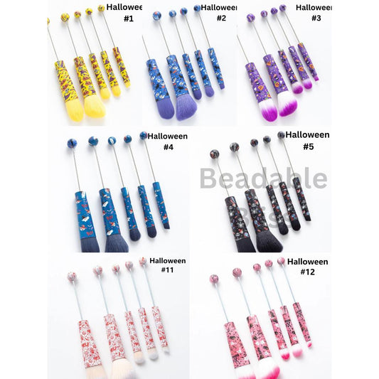 Metal Beadable Halloween Printed Makeup Brushes (1 Set = 5 pieces)