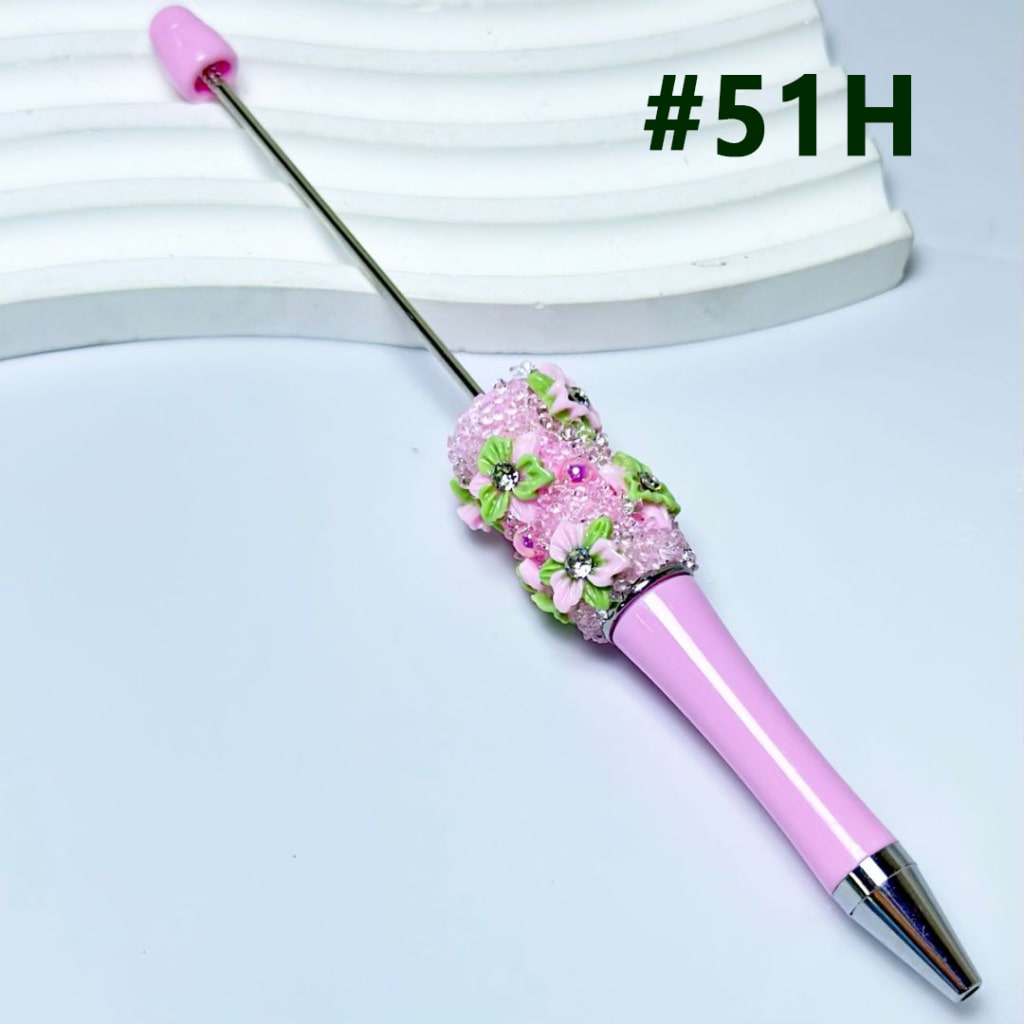 DIY Beadable Pen with Mini Cute Flowers Clear Rhinestone Inside Shiny Pearls in Solid Color