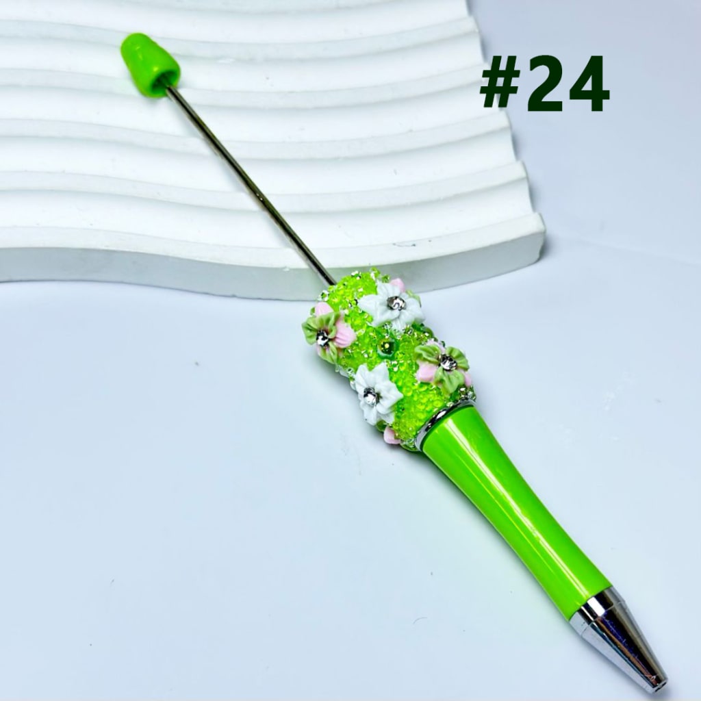 DIY Beadable Pen with Mini Cute Flowers Clear Rhinestone Inside Shiny Pearls in Solid Color