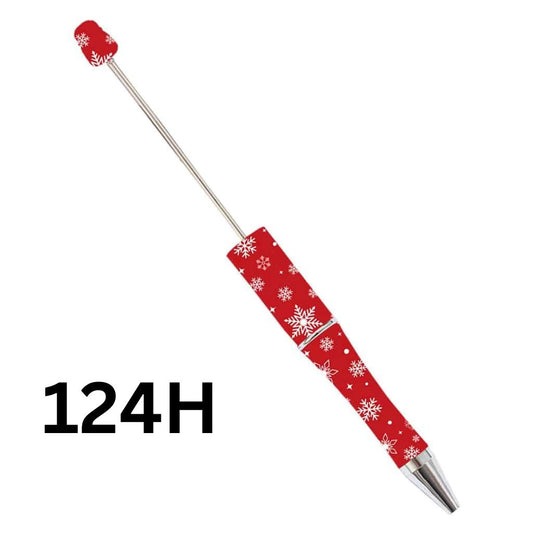 Red Background with Snowflake Printed Beadable Pens Number 124H