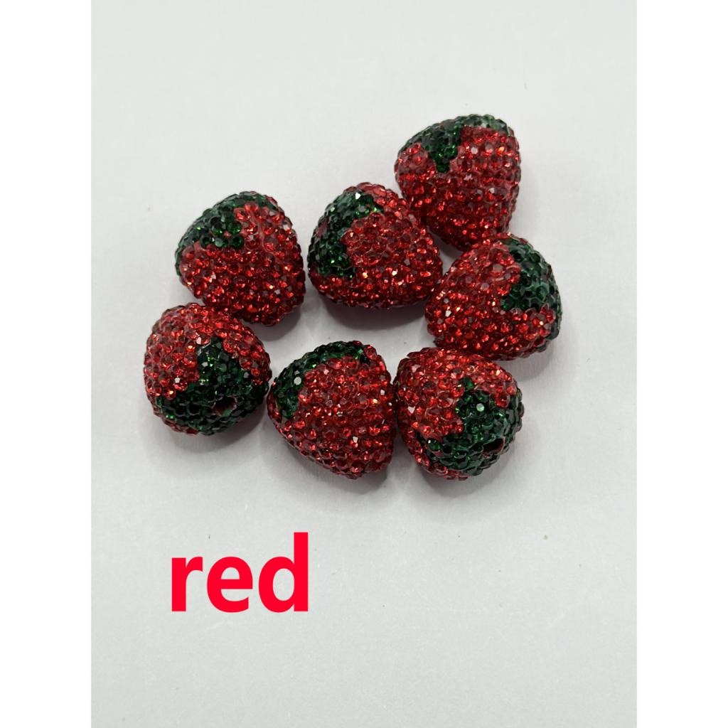 Strawberry Clay Beads with Rhinestones  18mm by 16.5mm, ZY, Can Fit Pen