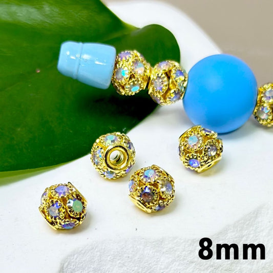 Bling Bling Gold Alloy Flowers Spacer with Shiny AB Rhinestones, 8MM