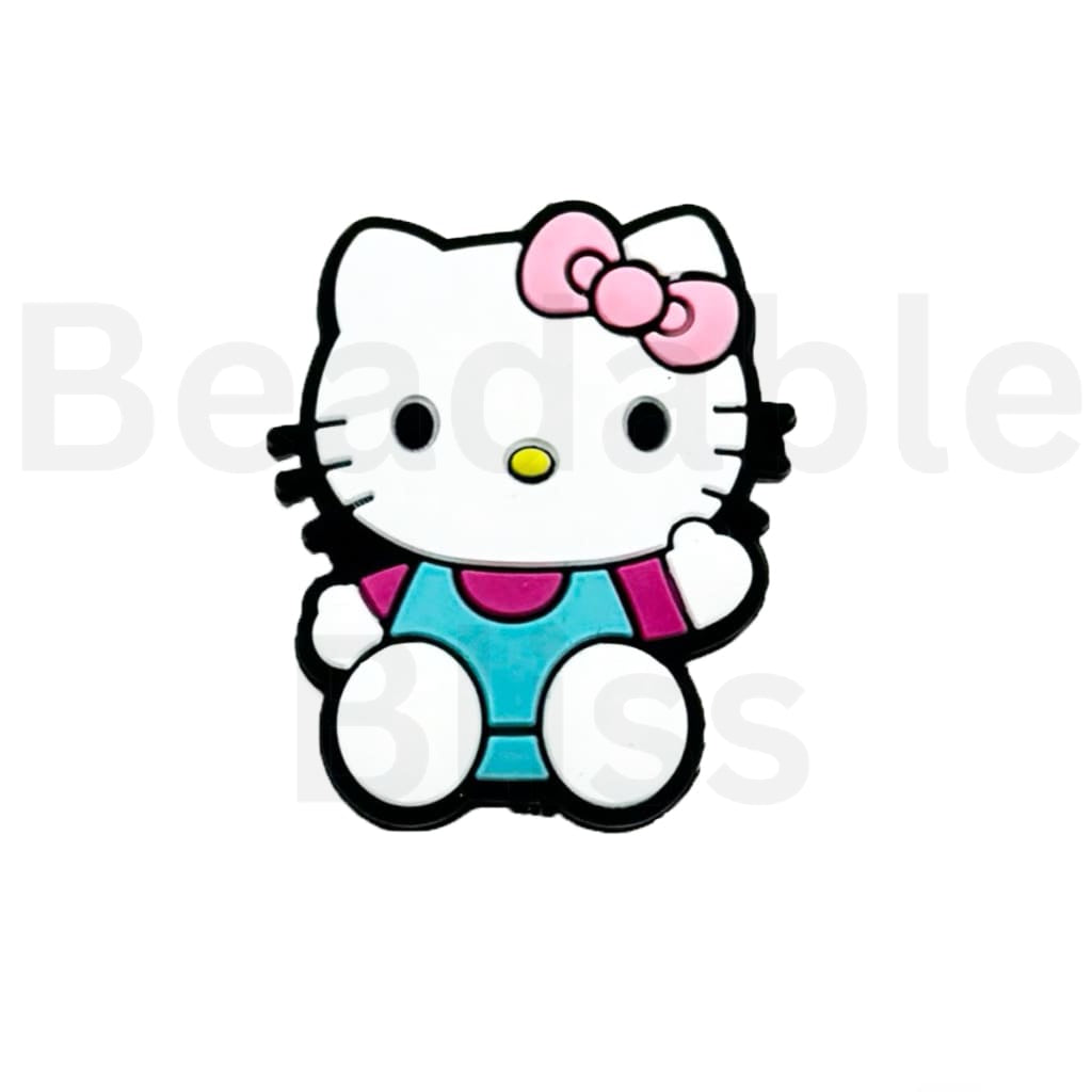 Cute HK Kitten Cat Sanri with a Pink Bowknot Silicone Focal Beads