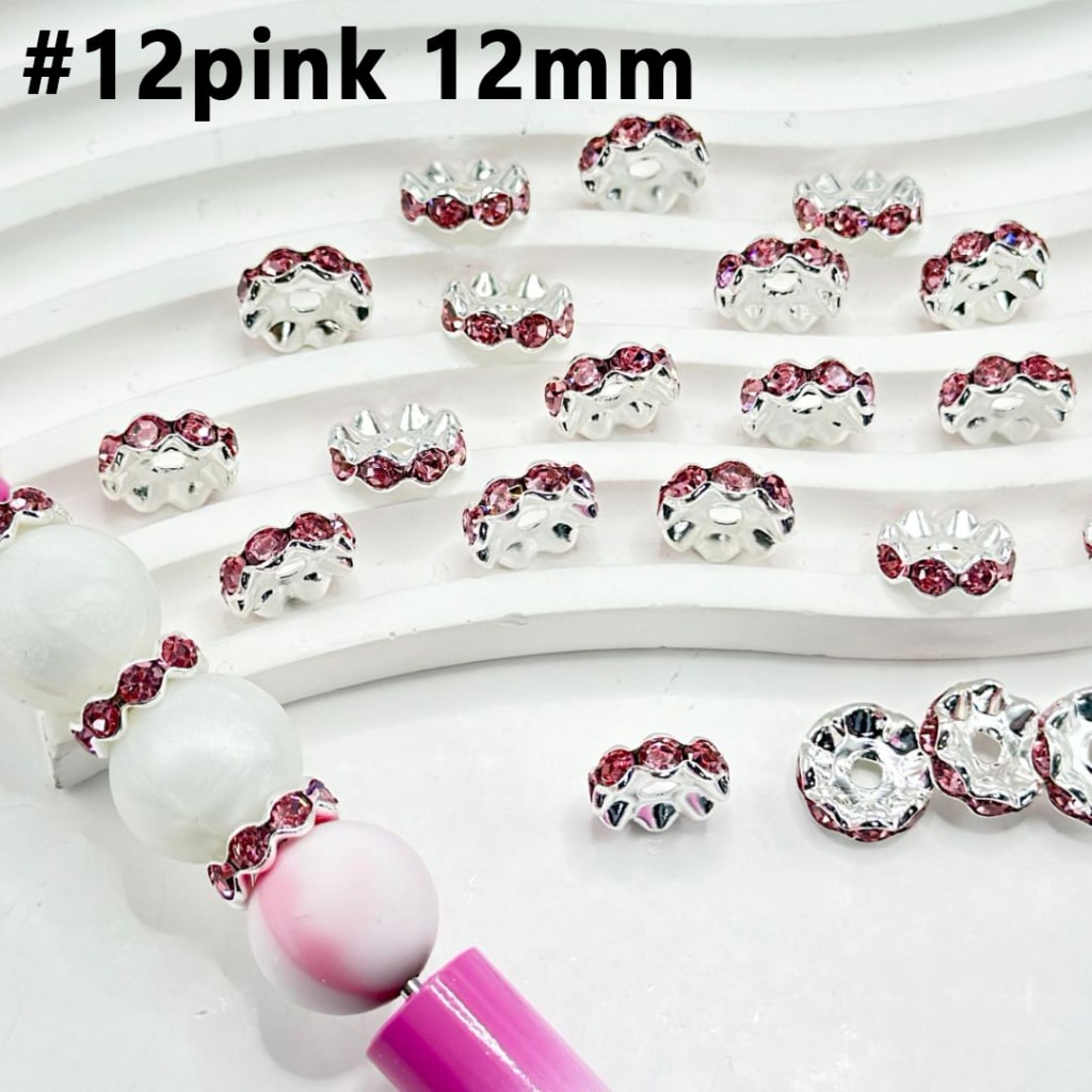 Metal Wavy Spacers with Rhinestones in Solid Colors, 12MM