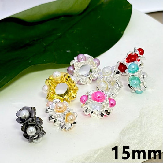 Exquisite Gold Silver Gun Black Metal Alloy Flower White Pearl Inside Spacer, 15MM