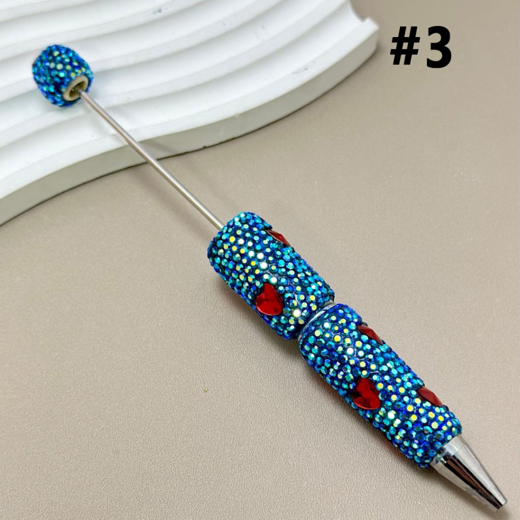 Beadable Clay Pens with Colorful Hearts & AB Rhinestones Covered the Entire Pen