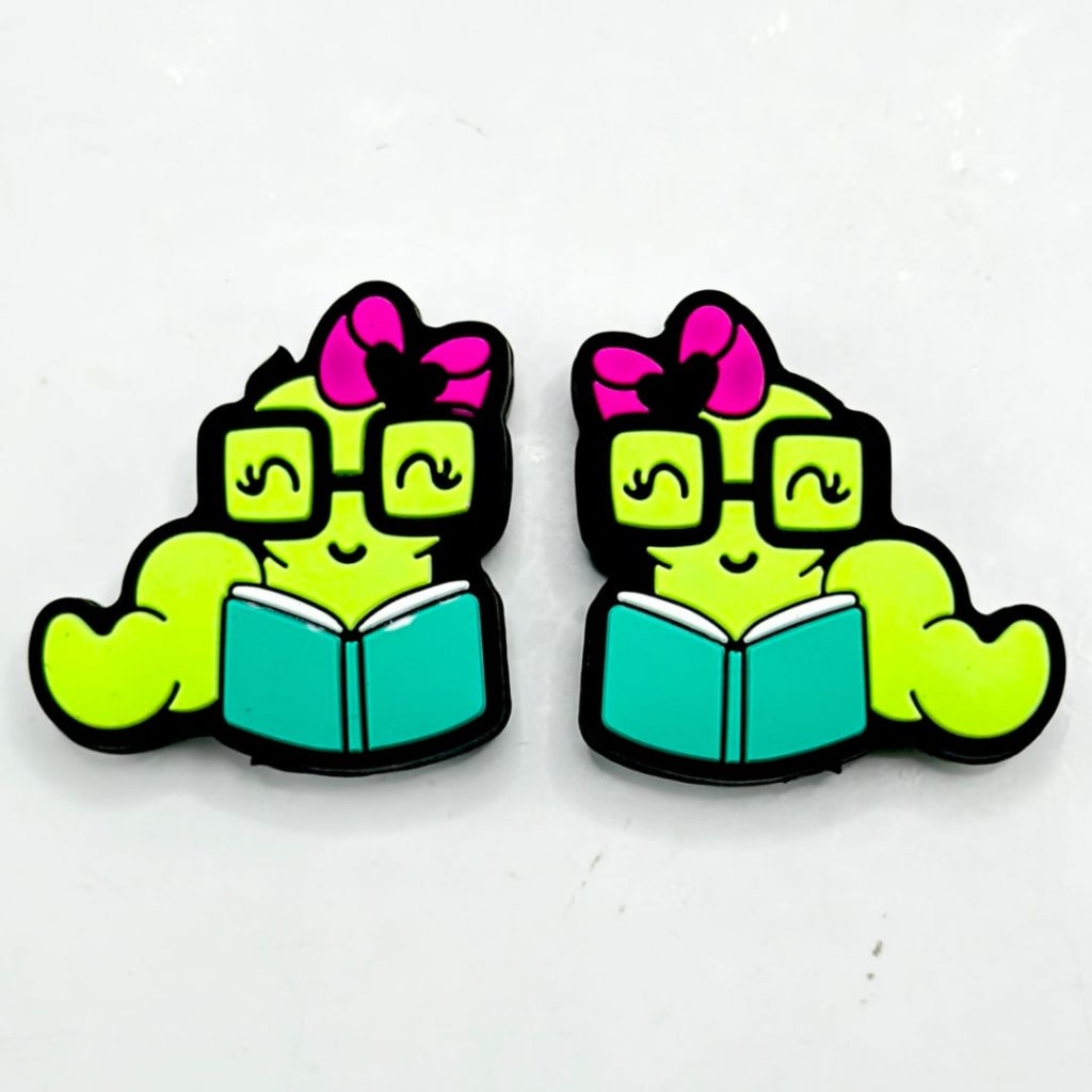 Mini Cute Bookworms with Glasses School Teacher Student Silicone Focal Beads