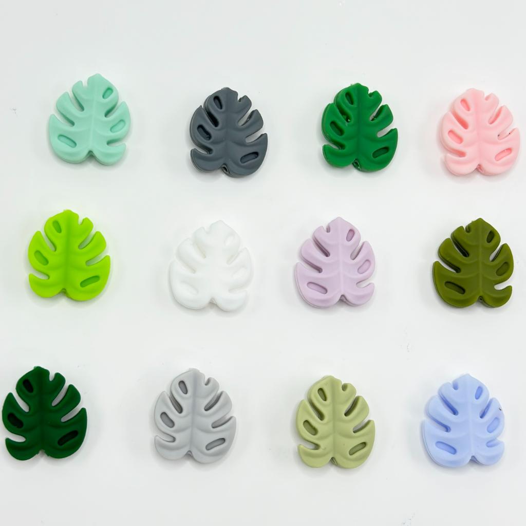 Mini Multi Color Tree Leaves Silicone Focal Beads, Random Mix