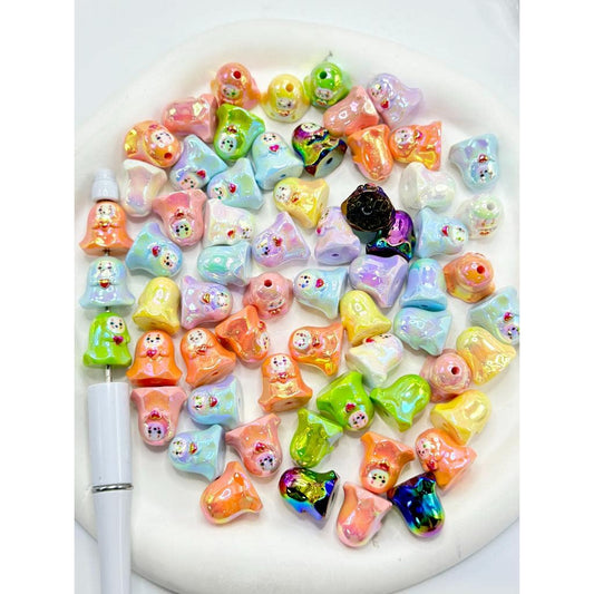 Ghost Beads, UV Coated 3D Little Cute Ghost Acrylic Beads, Random Mix, 11*15MM