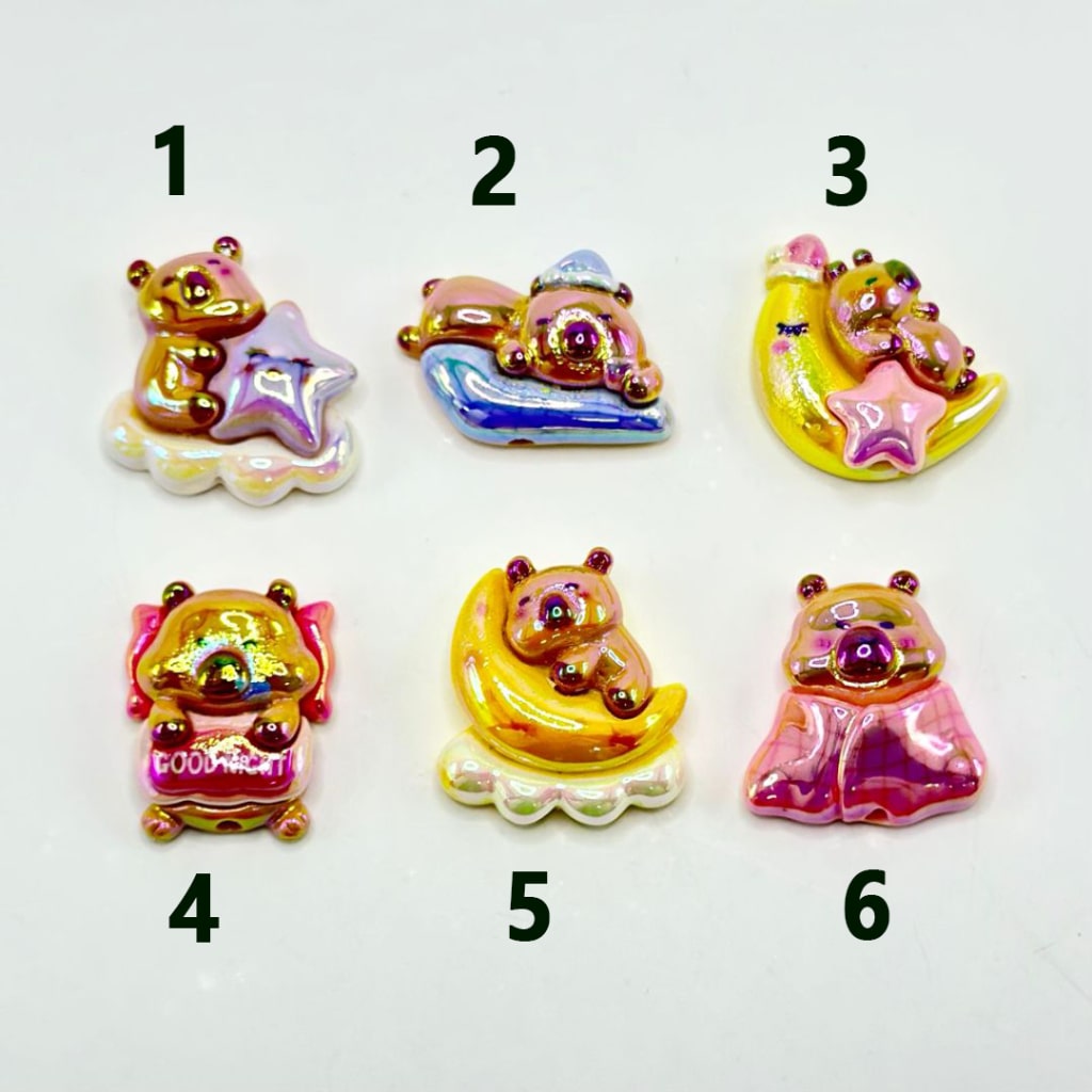 UV Finish Vivid Cute Sleeping Bear Acrylic Beads