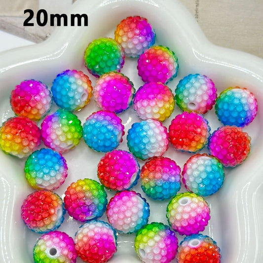 Bling Bling Rainbow Color Rhinestone Round Acrylic Beads, 20MM