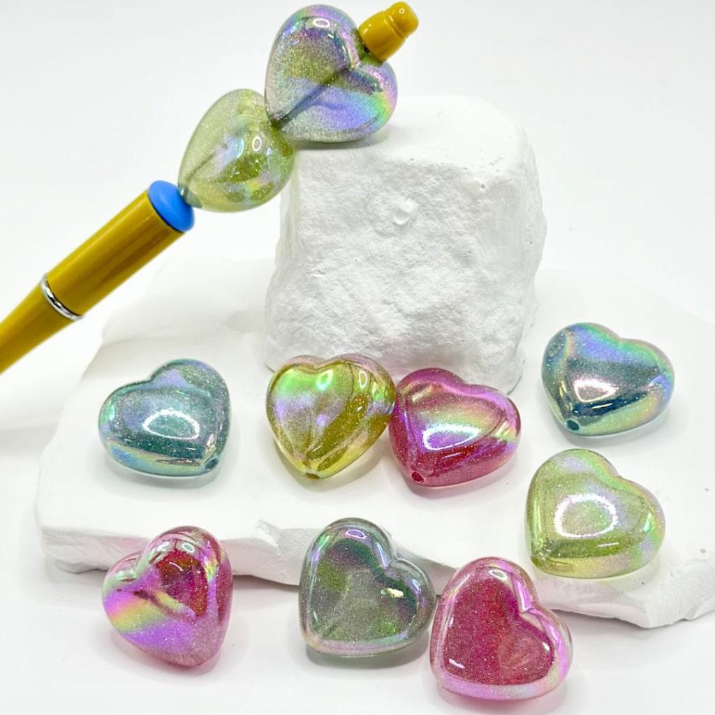 Exquisite UV Finish Glittery Glossy Heart Acrylic Beads, Around 25*27MM, Please Read the Description