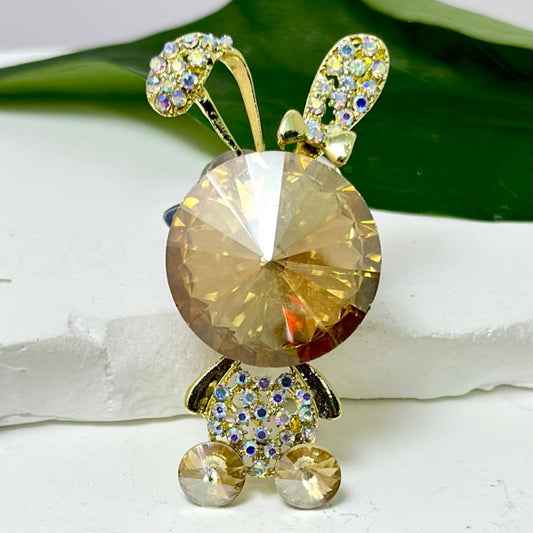 Bling Bling Fancy Gold Alloy Bunny Rabbit with Mini AB Rhinestones Large Shiny Champagne Color Coniform Rhinestone Mini Butterfly Heart Flower Oval Pearls Clay Beads, Around 56*28MM