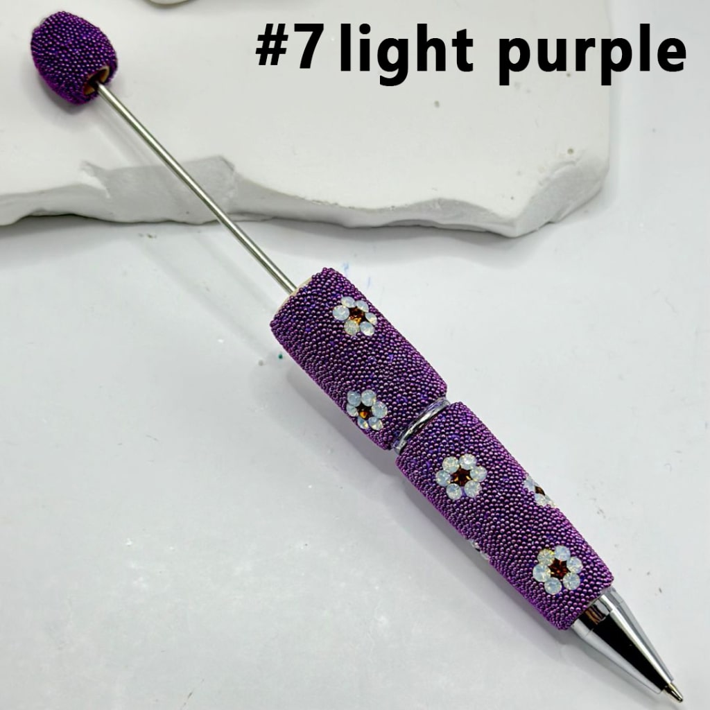 Beadable Clay Pens with Cute Flowers Mini Rhinestones Covered the Entire Pen