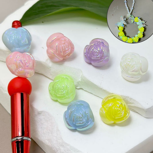 UV Finish Glossy Colorful Rose Flower Acrylic Beads, Around 20MM,  Please Read the Description