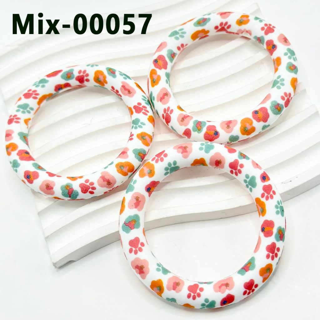 Colorful Cute Puppy Dog Paw Silicone Ring Frame Bead Circle Round Soft Car Hanger Charm Loop 65mm