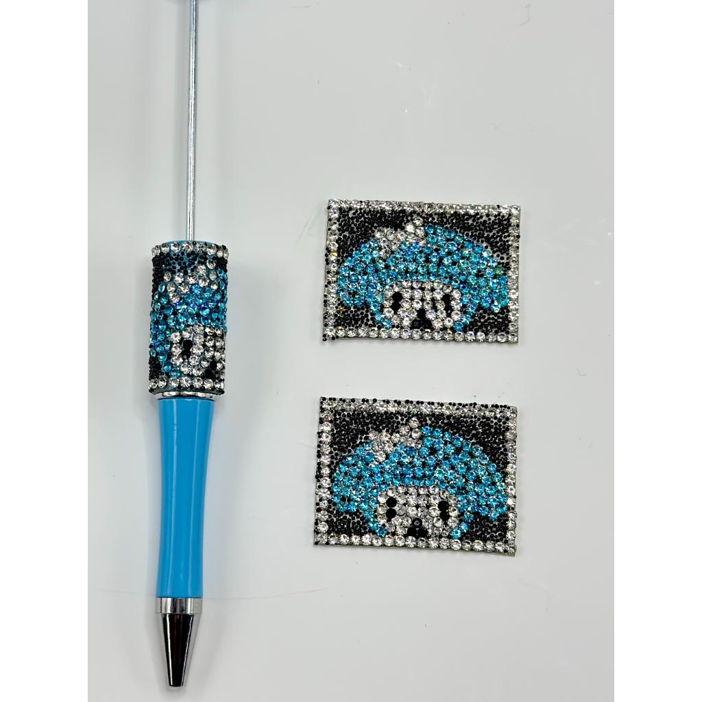 DIY Bling Bling Sanri Kurom Wraps Tapes with Clear Blue Rhinestone Mini Black Balls for Pen, 78 Small Pieces in 1 Sheet, Please Read the Description