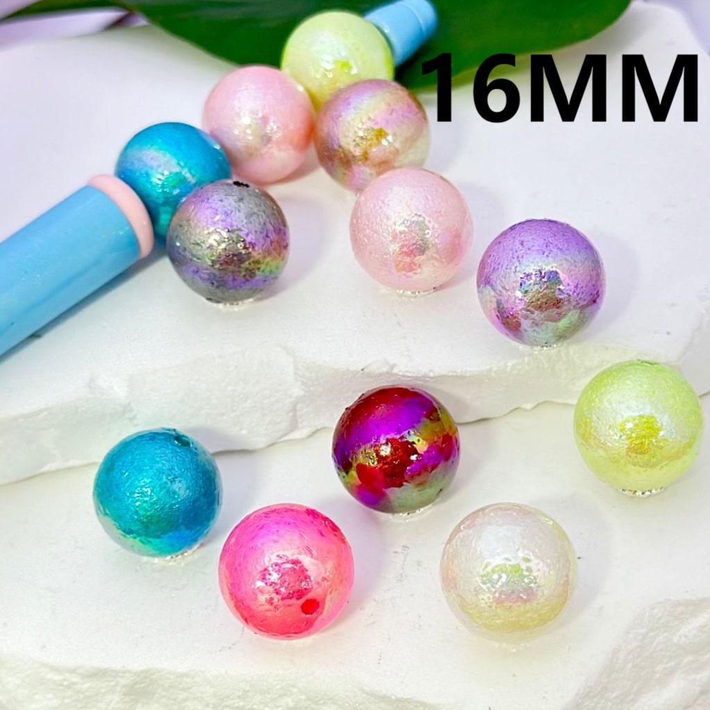 UV Finish Colorful Shiny Rough Round Acrylic Beads, 16MM, Please Read the Description