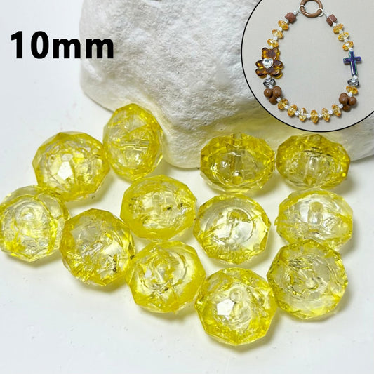 Clear Yellow Amber Polyhedral Broken Inside Flat Acrylic Beads, 10MM