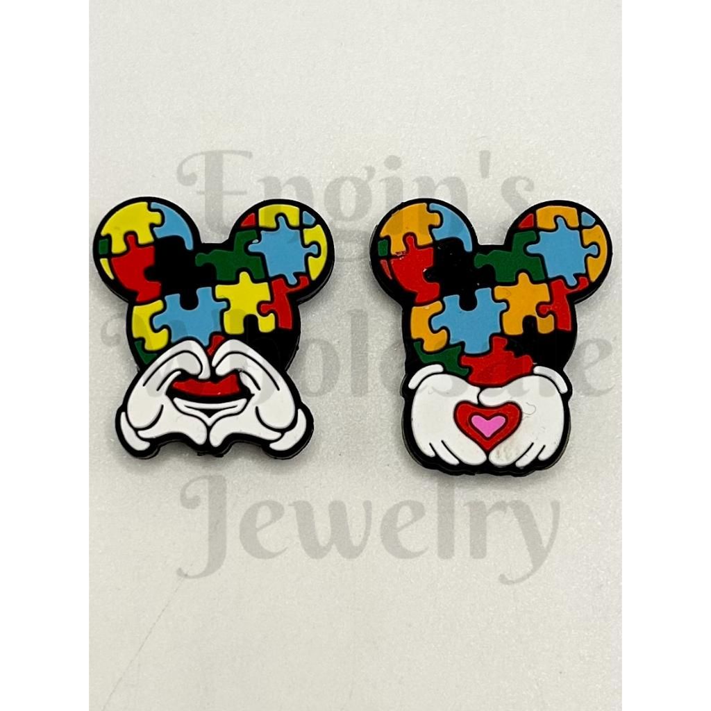 Cartoon Mouse Autism Puzzle Silicone Focal Beads