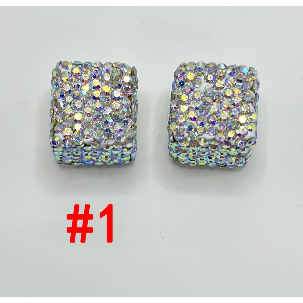 Cube Clay Beads with Rhinestones Square Fit On Pen Different Colors 14mm