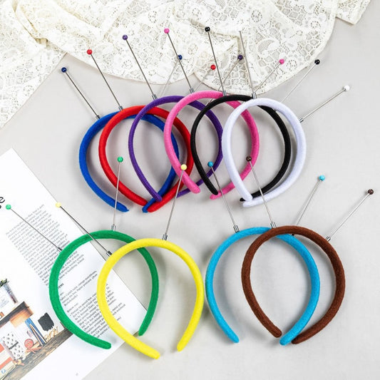 DIY Beadable Plastic Flocked Hair Band Loop Clasp for Christmas Children Party Gift Decorations Accessories in Solid Color,  350MM