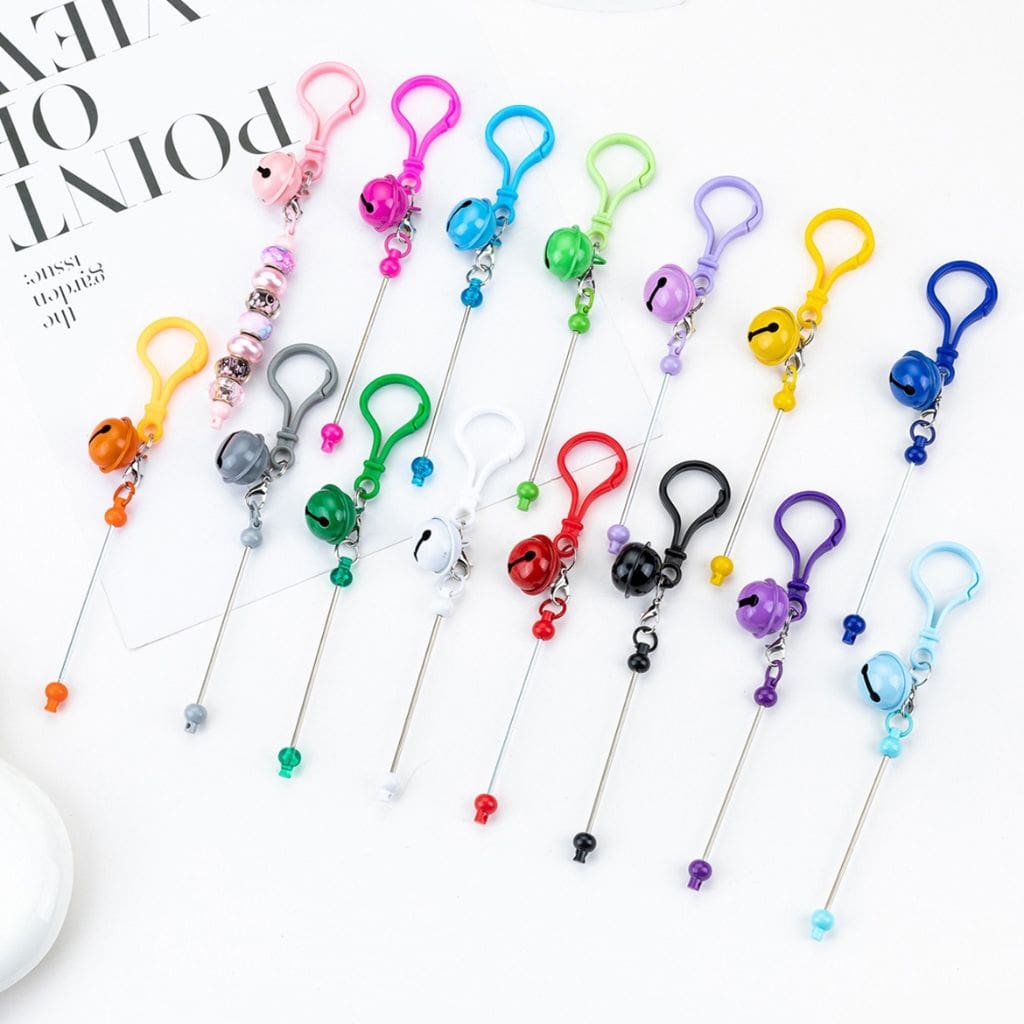 DIY Beadable Keychain with Bar Karabiner Carabiner Hook Bell in Solid Color, 153MM