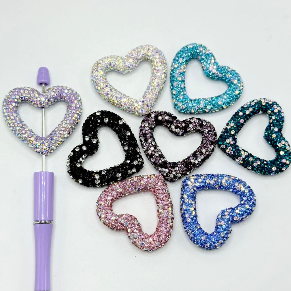 Bling Bling Heart Frame Clay Beads with Rhinestones, 48MM by 42MM