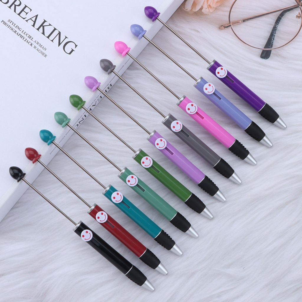 Fashionable DIY Plastic  Beadable Pen with Smile Emoji in Solid Colors