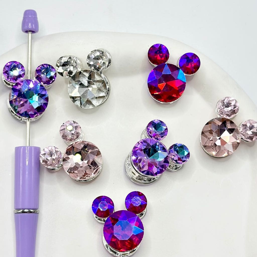 Double Layer Mouse Head Silver Color Metal Alloy Beads with Rhinestones, 26MM by 24MM，random mix