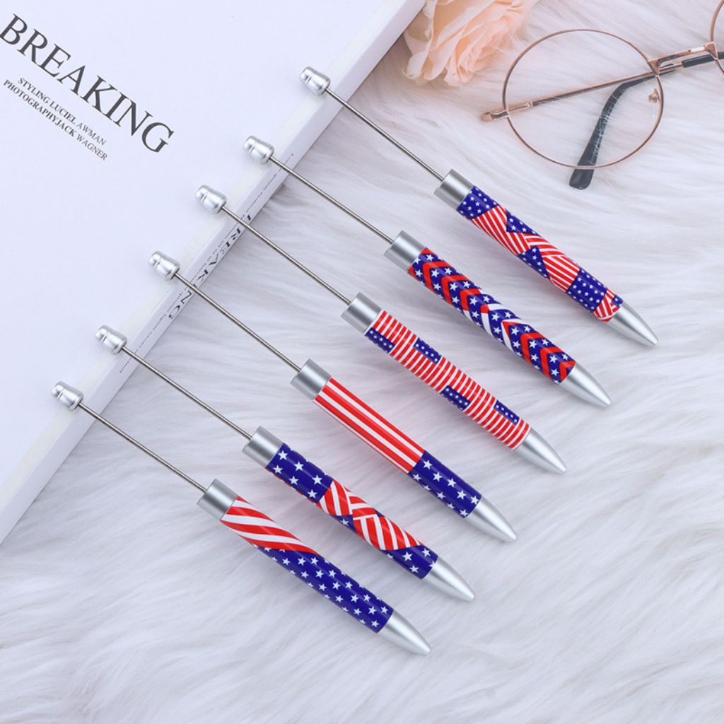 DIY Beadable Plastic USA America National Flags Printed Pens, 167MM