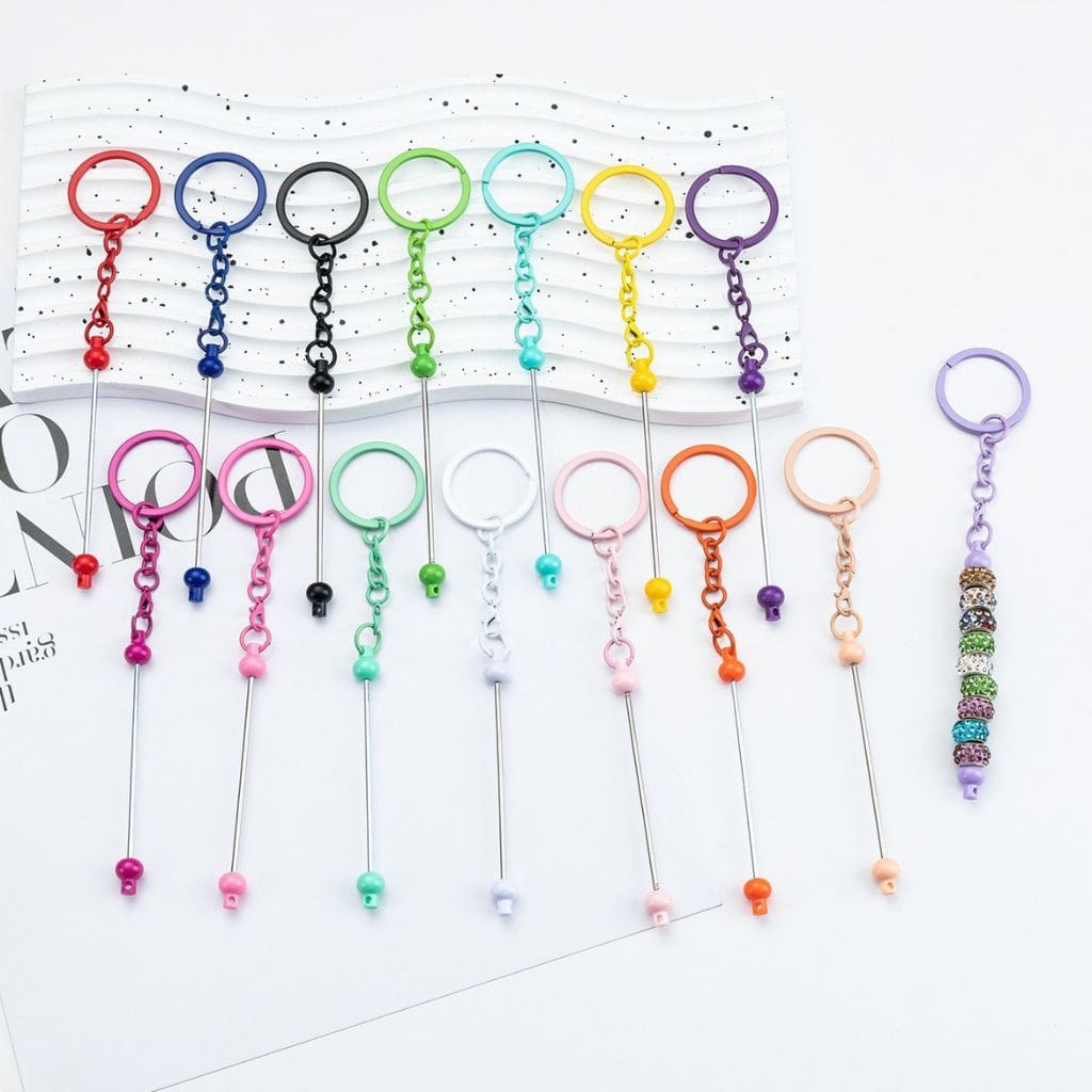 New Style DIY Beadable Metal Keychain with Bar in Solid Color, 153MM