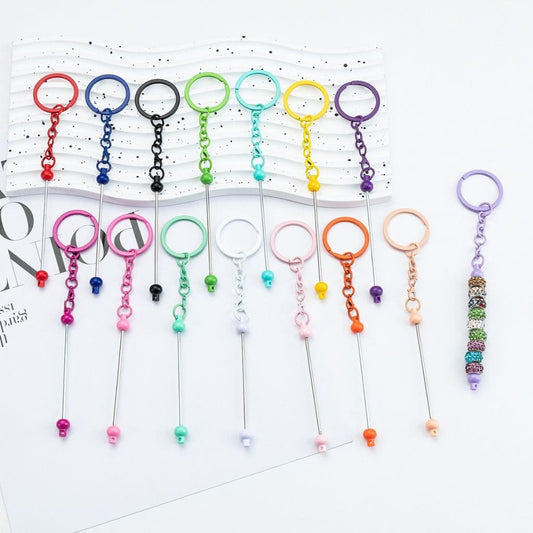 New Style DIY Beadable Metal Keychain with Bar in Solid Color, 153MM