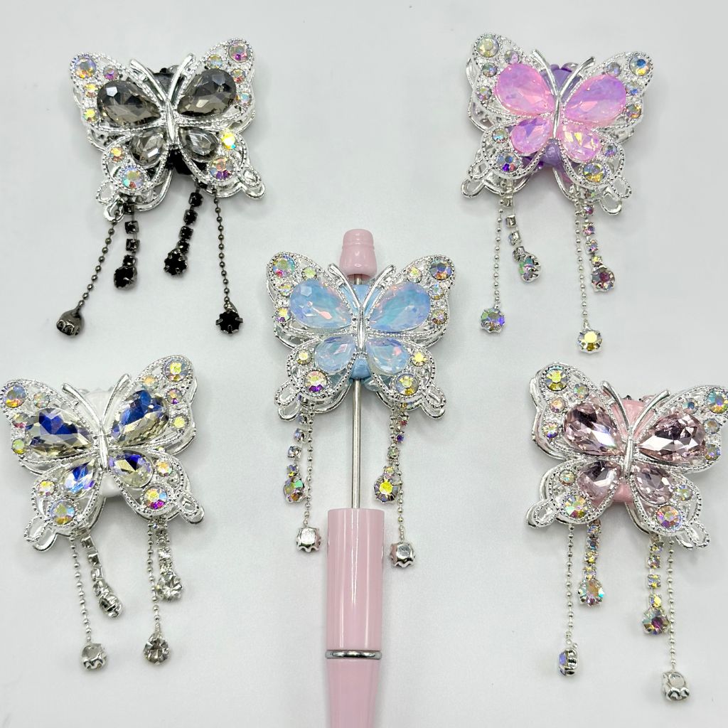 Bling Bling Butterfly Fancy Alloy Clay Beads with Rhinestones and Pendants Chains, 34MM by 40MM