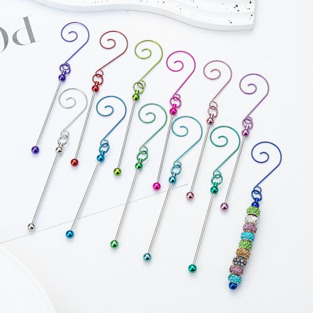 Multi-Color Metal S-Shaped Swirl Hangers Hooks with Keychain Bar for Christmas Ornaments Accessories, Around 129MM for the Total Length