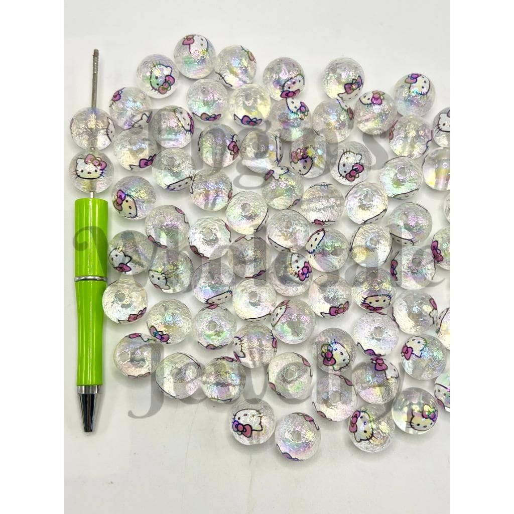 Bump Clear Rough ,See Through Acrylic Beads with HK Cat Face, Double Sided, 16mm, UV Finish, SJ