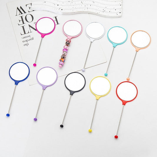 DIY Beadable Solid Color Mini Round Make Up Mirror with Keychain Bar, 146*54MM