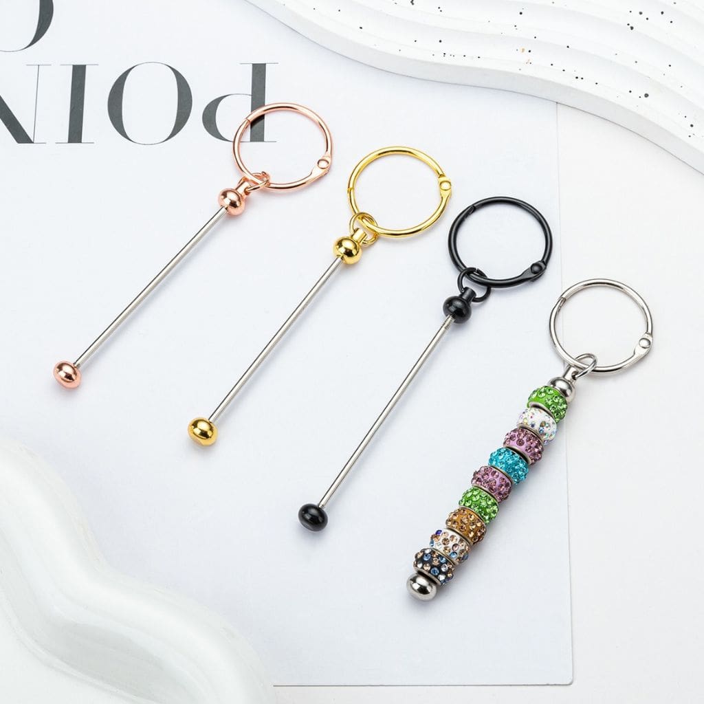 DIY Beadable Metal Keychain with Bar, 117MM