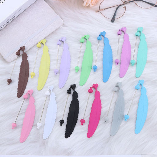 DIY Beadable Plastic Feather Shaped Bookmarks in Solid Colors, 147MM,  Important: Please Read the Description