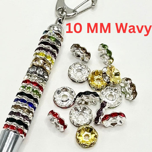 Metal Wavy Shape Spacers with Rhinestones in Solid Colors, 10mm